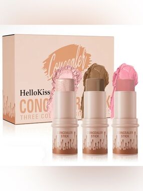 HELLO KISS NWT 3-Pack Contour, Highlighter & Blush Combination Set